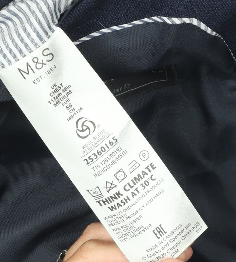 Marks and Spencer Men's Blue Blazer, Size 46R Business