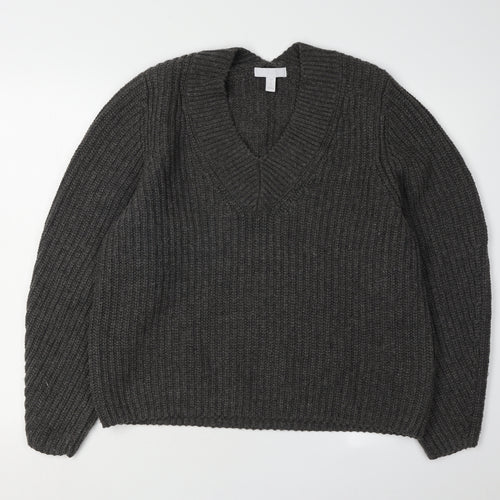 H&M Women's Grey V-Neck Knit Pullover Jumper