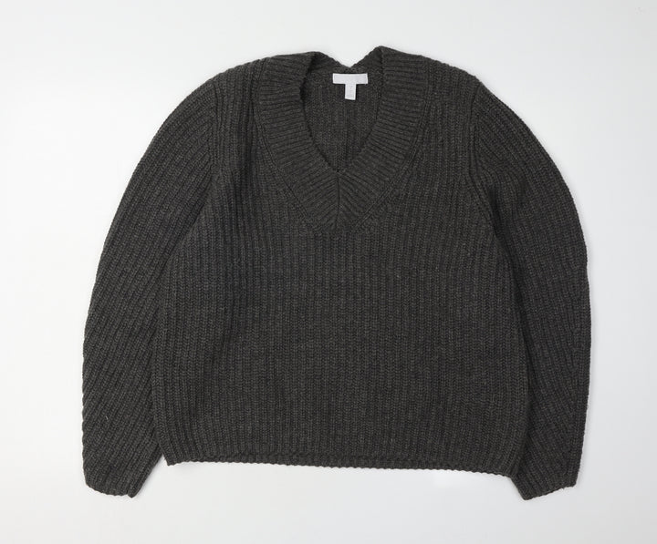 H&M Women's Grey V-Neck Knit Pullover Jumper