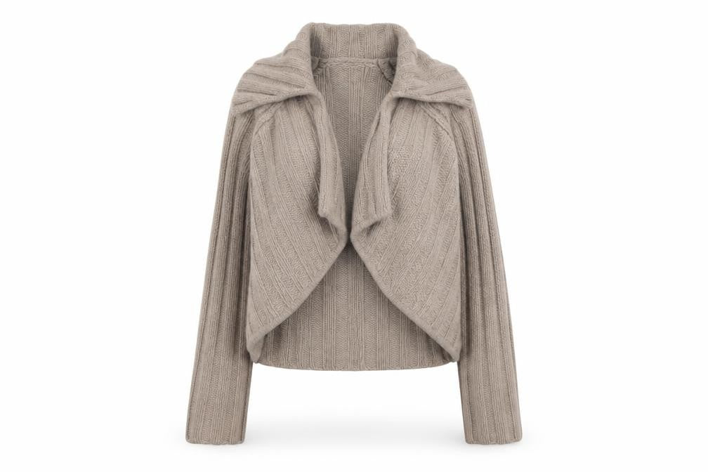 Front view of Next Women's Beige Cardigan, size 8, Lambswool Blend