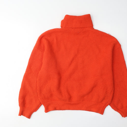 Zara Women's Orange Roll Neck Jumper - Size M
