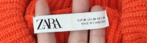 Zara Women's Orange Roll Neck Jumper - Size M