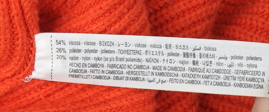 Zara Women's Orange Roll Neck Jumper - Size M