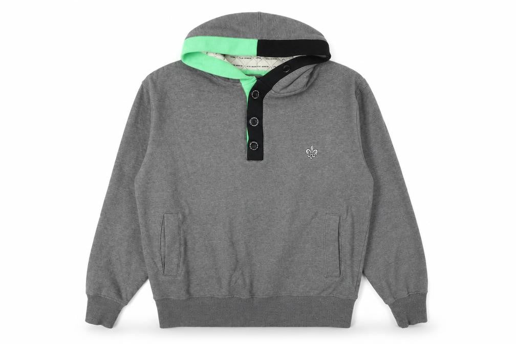 Front view of D-Issue Men's Grey Henley Hoodie S