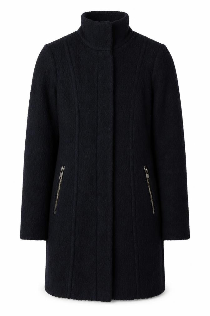 Front view of H&M Women's Black Mid-Length Wool Coat -, size 4
