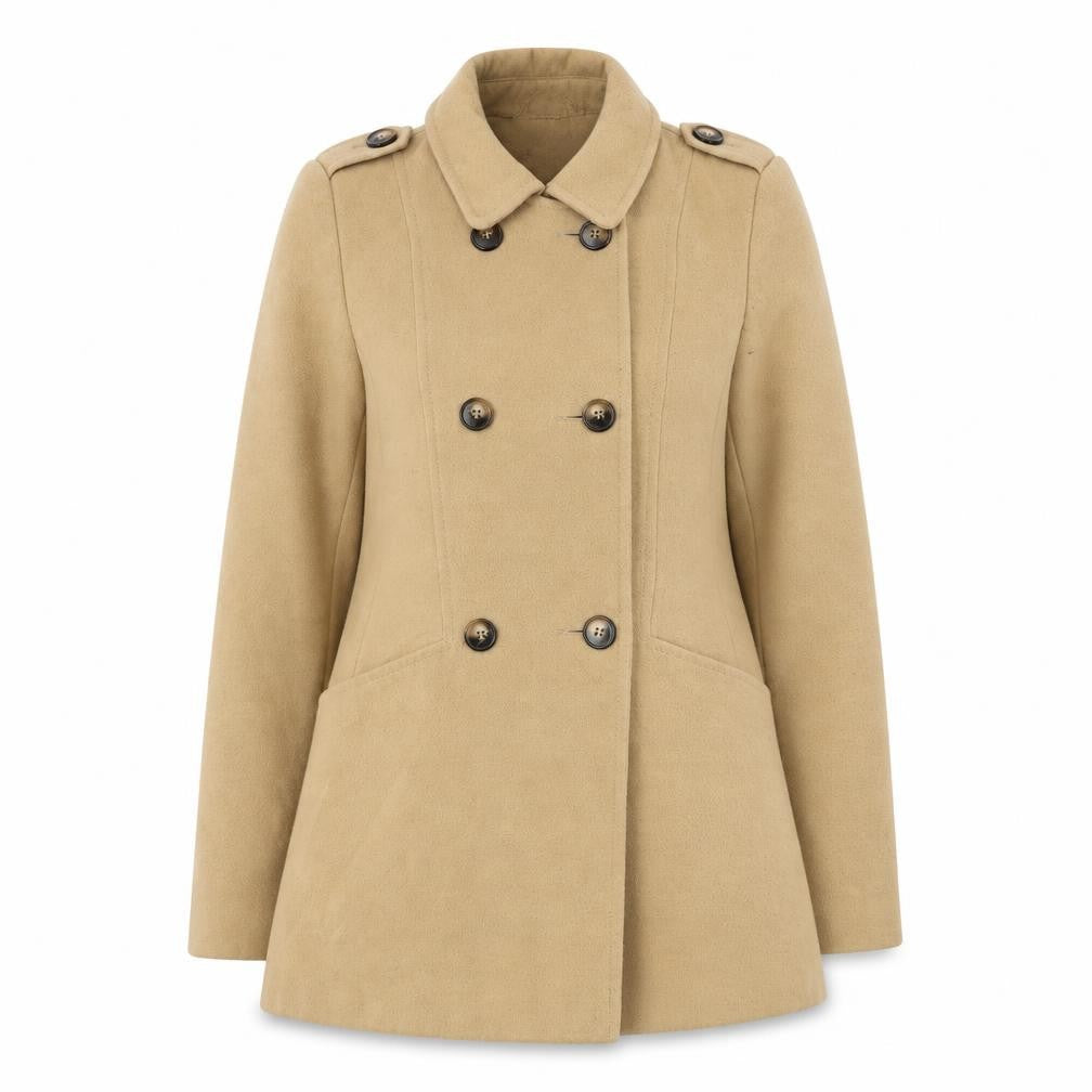 Front view of Next Women's Beige Wool Blend Pea Coat, size 10