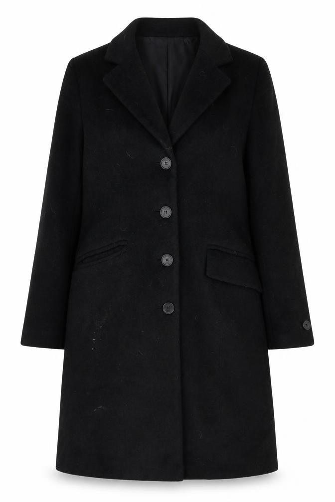 Front view of Four Seasons Women's Black Mid-Length Overcoat S