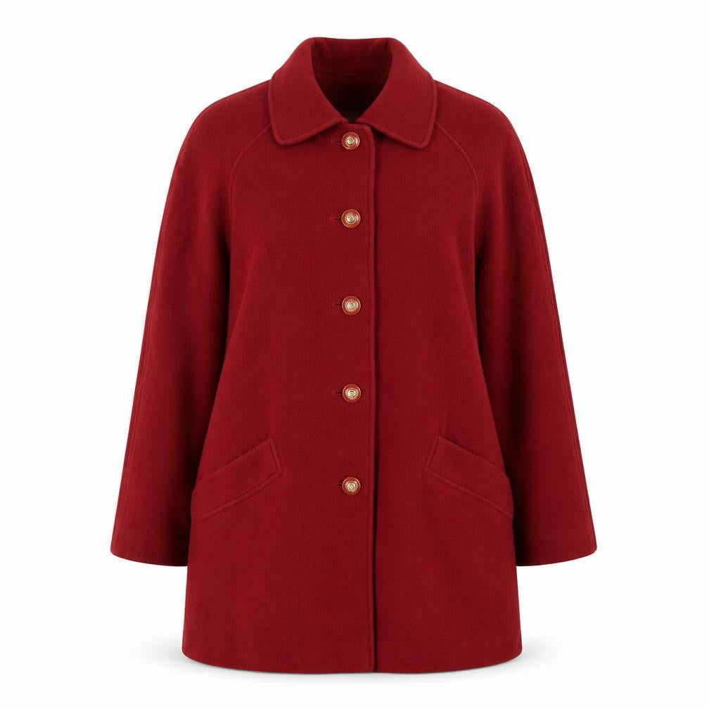Front view of Eastex women’s red wool overcoat, size UK 14