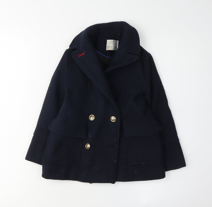 Zara Girls Navy Blue Wool Blend Pea Coat Size 6