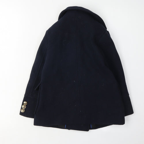 Zara Girls Navy Blue Wool Blend Pea Coat Size 6