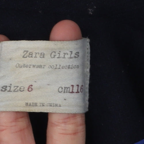 Zara Girls Navy Blue Wool Blend Pea Coat Size 6