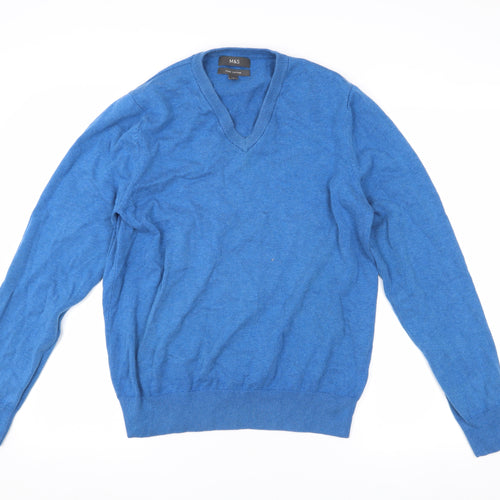 Marks and Spencer Men's Blue V-Neck Pullover Jumper M