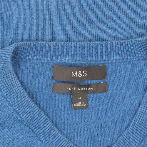 Marks and Spencer Men's Blue V-Neck Pullover Jumper M