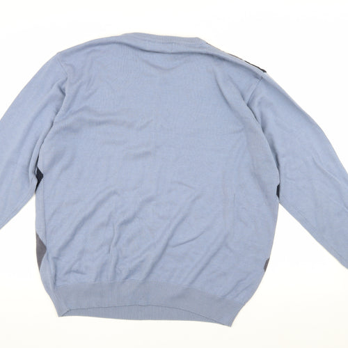 EWM Men's Blue Argyle Jumper Size L Cotton Acrylic