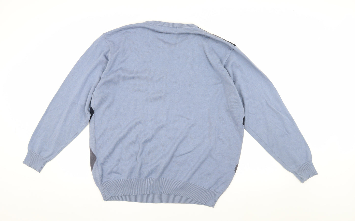 EWM Men's Blue Argyle Jumper Size L Cotton Acrylic