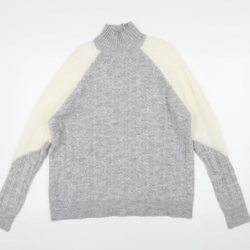 Miss Selfridge Women's Grey Cable-Knit Jumper Size 6