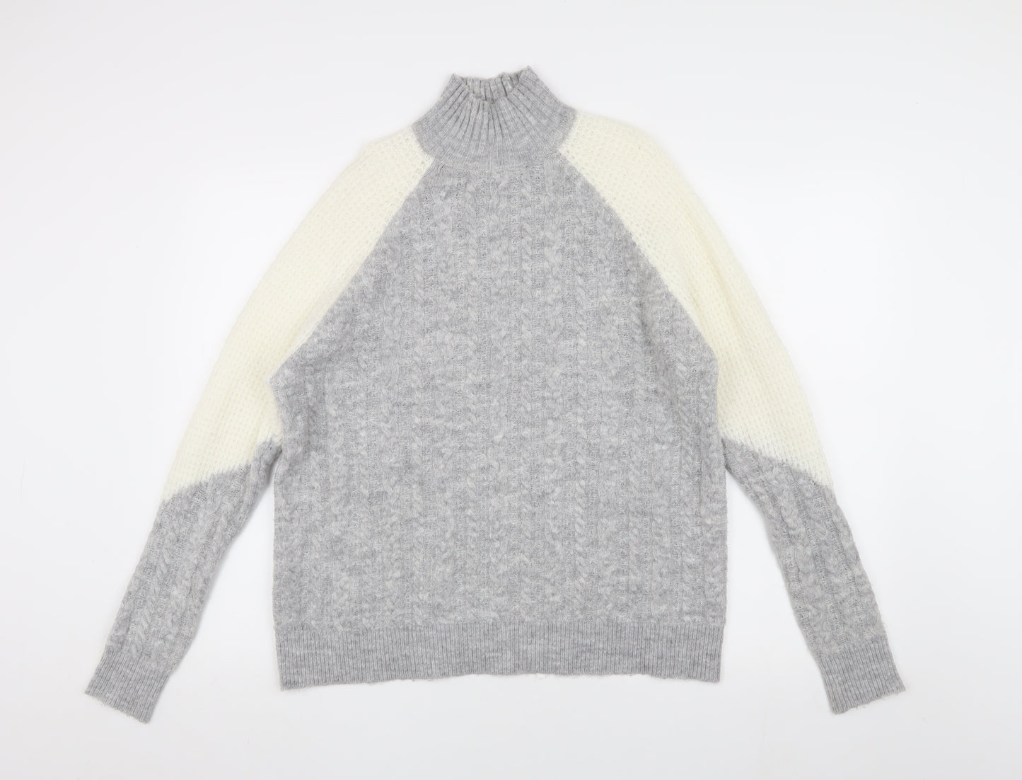 Miss Selfridge Women's Grey Cable-Knit Jumper Size 6