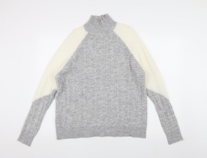 Miss Selfridge Women's Grey Cable-Knit Jumper Size 6