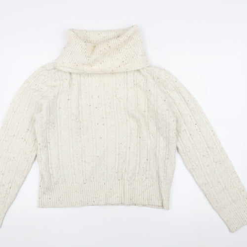 MNG Women's Ivory Cable-Knit Roll Neck Jumper M