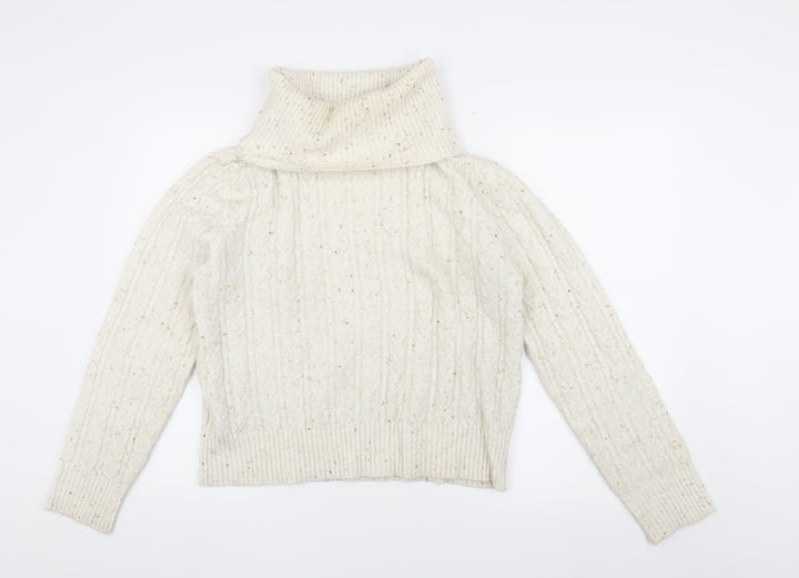 MNG Women's Ivory Cable-Knit Roll Neck Jumper M