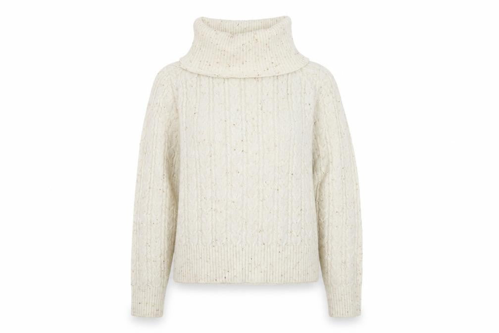 Front view of Mango Women's Ivory Cable-Knit Roll Neck Jumper M