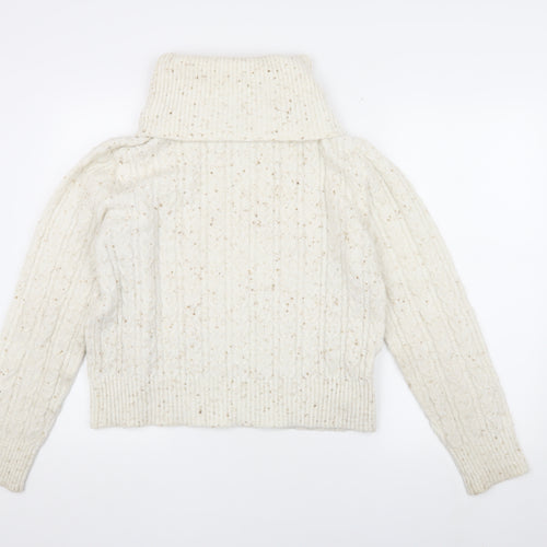 MNG Women's Ivory Cable-Knit Roll Neck Jumper M