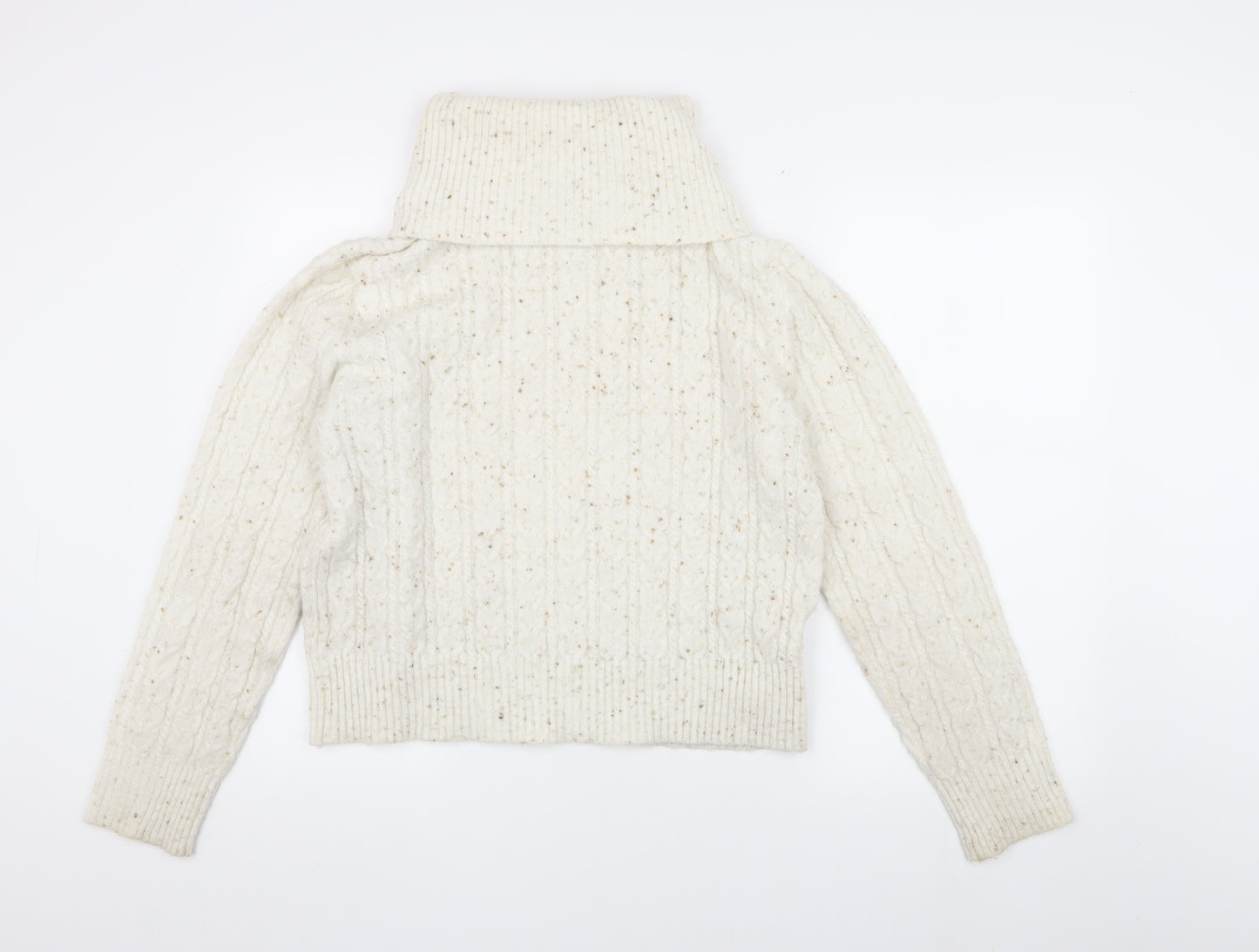 MNG Women's Ivory Cable-Knit Roll Neck Jumper M