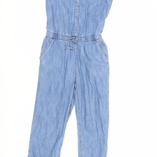 Gap Girls Blue Denim Jumpsuit L Short Sleeve Elastic Waist