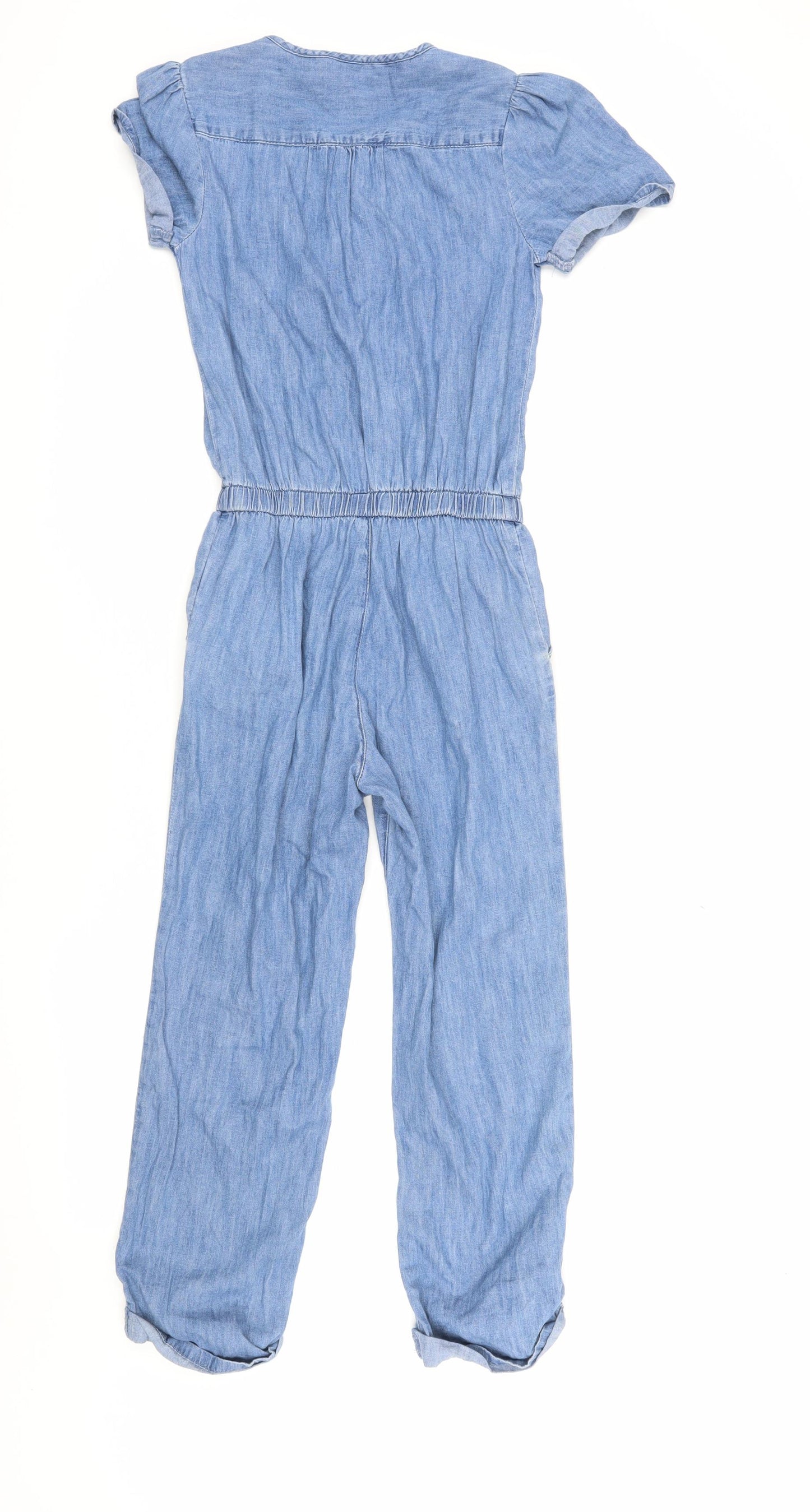 Gap Girls Blue Denim Jumpsuit L Short Sleeve Elastic Waist
