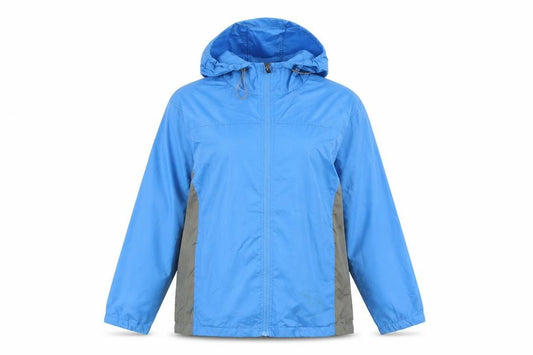 Front view of Koko Pink Women's Blue Windbreaker Jacket, size 12