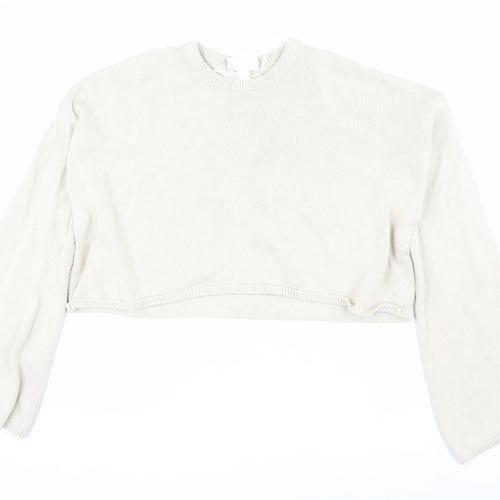Monki Beige Crew Neck Pullover Jumper, Size L, Women's