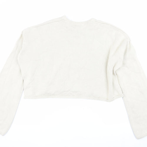 Monki Beige Crew Neck Pullover Jumper, Size L, Women's