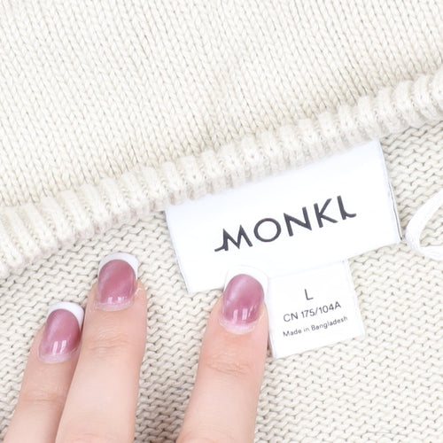 Monki Beige Crew Neck Pullover Jumper, Size L, Women's