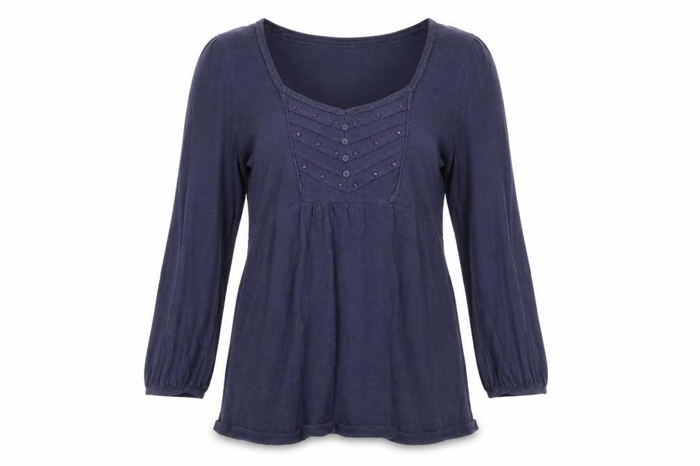 Front view of M&Co Women's Navy 3/4 Sleeve Top, size 10