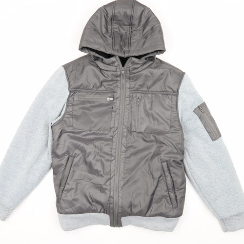 Fabric Men's Grey Bomber Jacket M Hooded Autumn