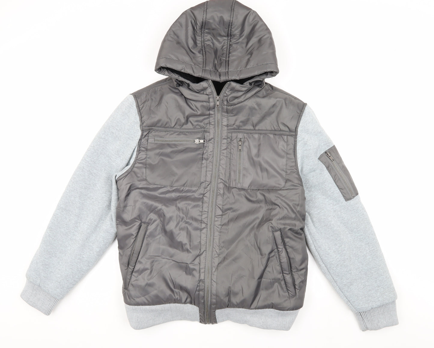 Fabric Men's Grey Bomber Jacket M Hooded Autumn