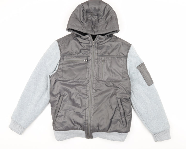 Fabric Men's Grey Bomber Jacket M Hooded Autumn