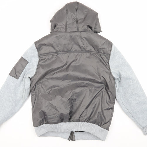 Fabric Men's Grey Bomber Jacket M Hooded Autumn