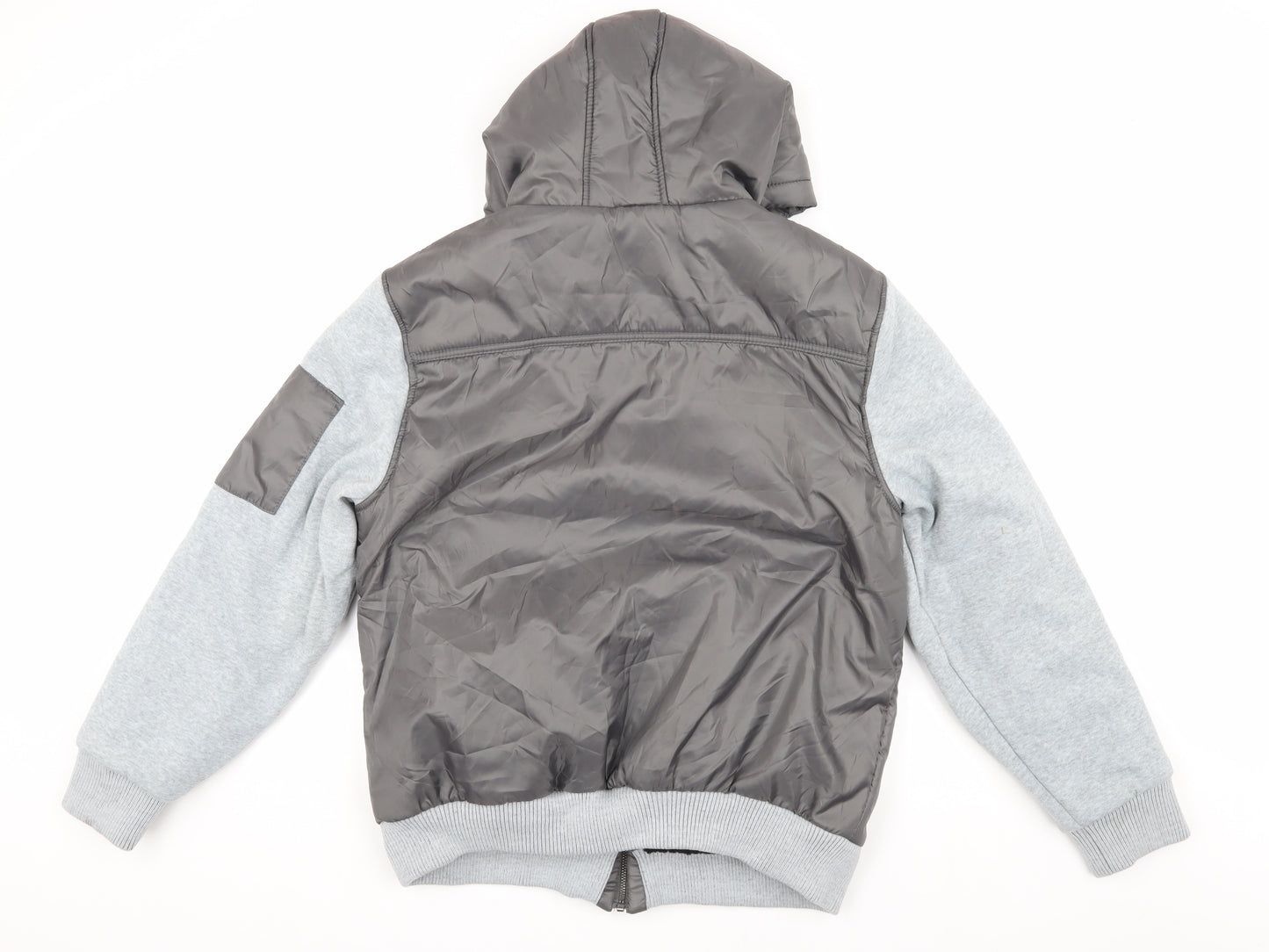 Fabric Men's Grey Bomber Jacket M Hooded Autumn