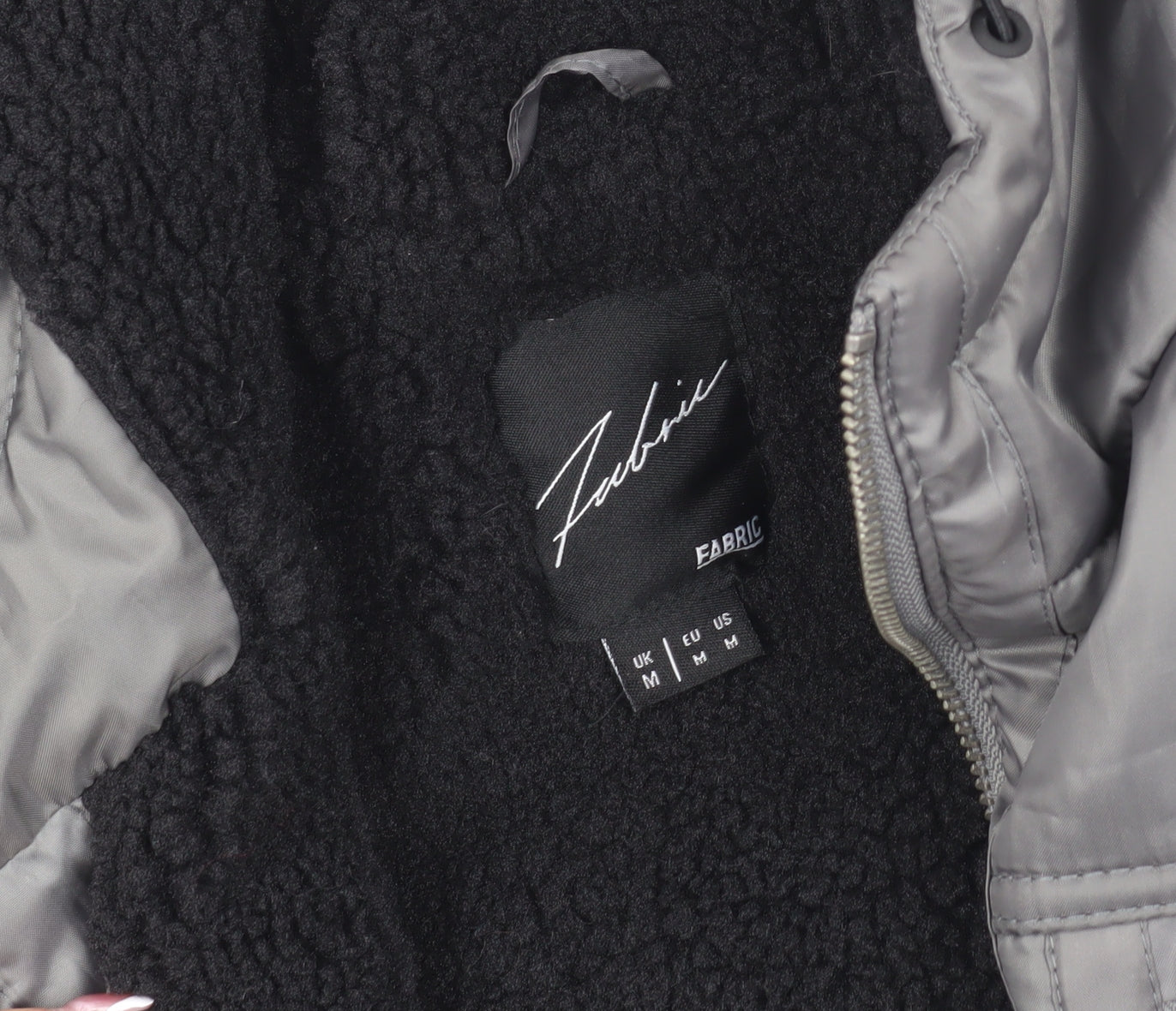 Fabric Men's Grey Bomber Jacket M Hooded Autumn