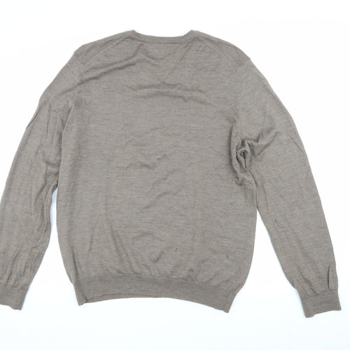 Marks and Spencer Men's Beige Slim Fit V-Neck Jumper