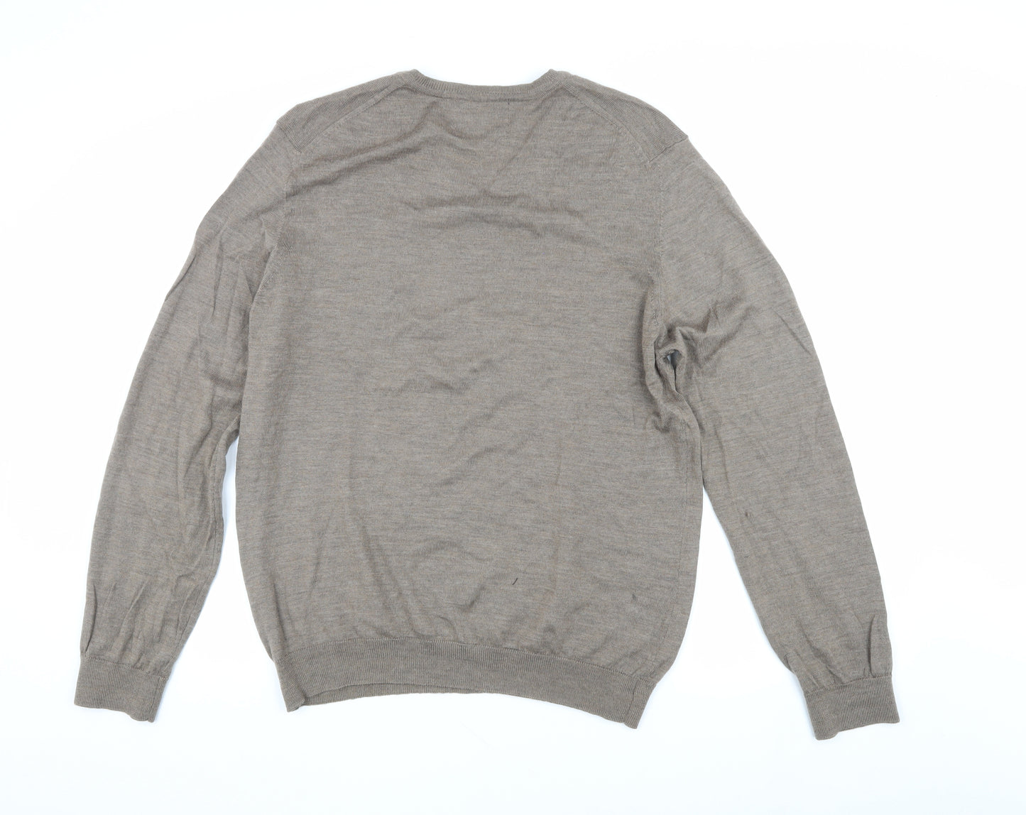 Marks and Spencer Men's Beige Slim Fit V-Neck Jumper