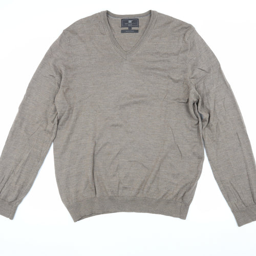 Marks and Spencer Men's Beige Slim Fit V-Neck Jumper