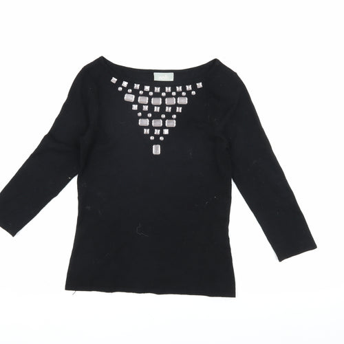 Wallis Women's Black Pullover Jewel Accent Jumper Size 10