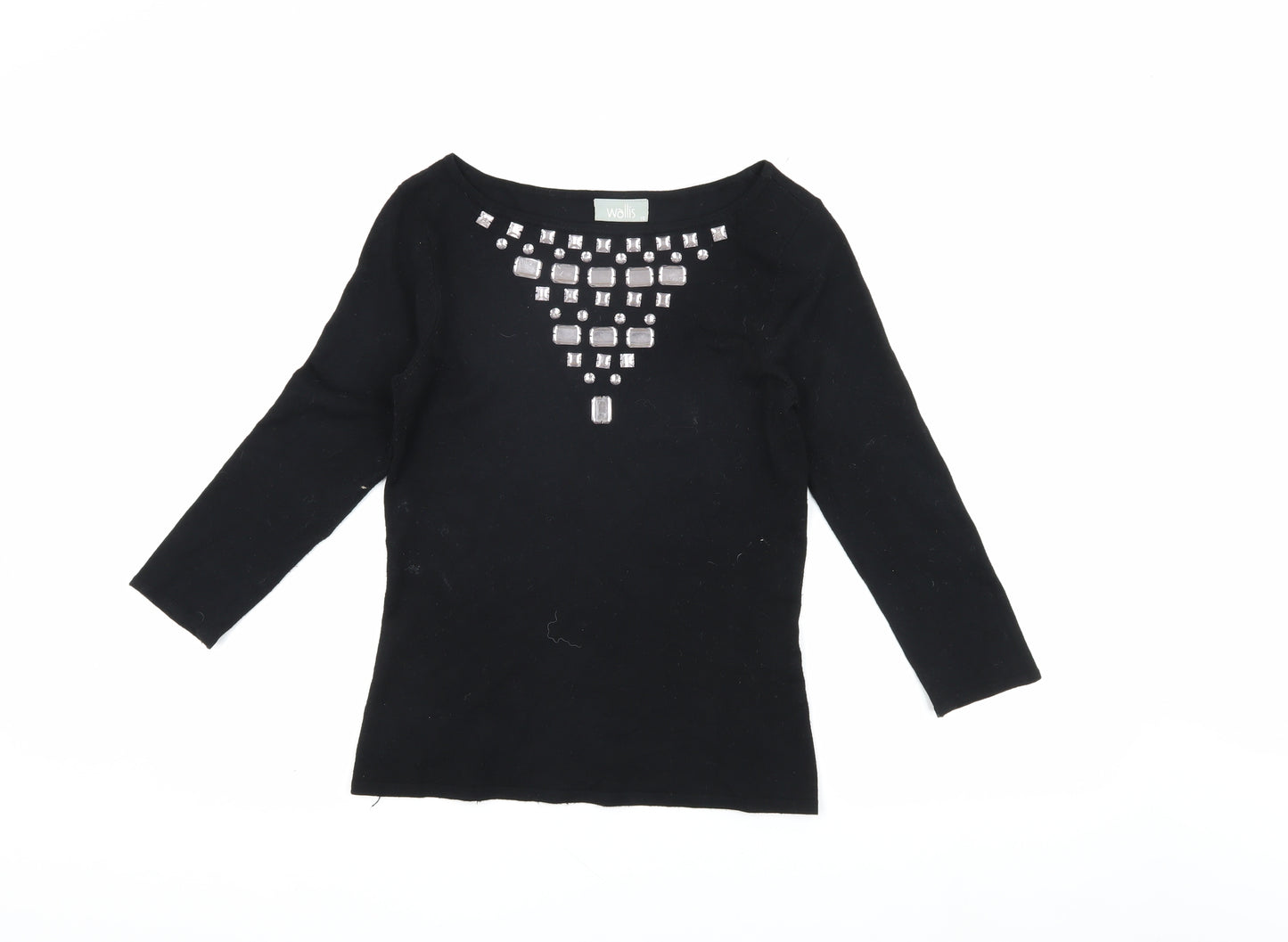 Wallis Women's Black Pullover Jewel Accent Jumper Size 10