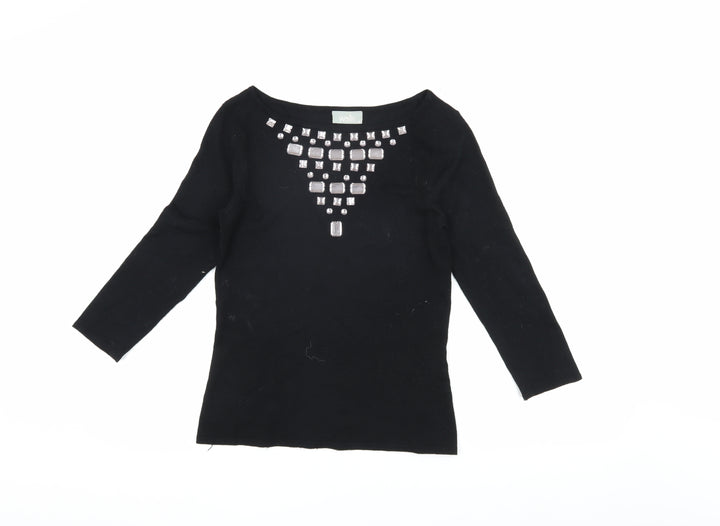 Wallis Women's Black Pullover Jewel Accent Jumper Size 10