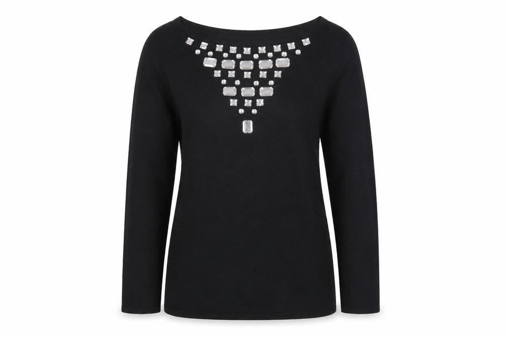 Front view of Wallis Women's Black Pullover Jewel Accent Jumper, size 10