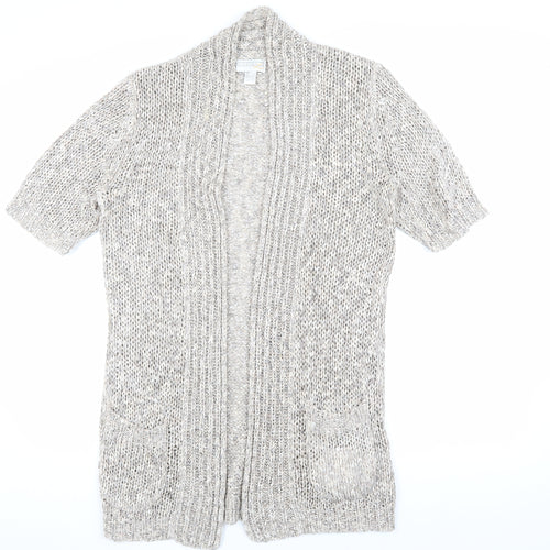 Creation L Women's Grey Open Front Cardigan, Size 14, Open-Knit Short Sleeve