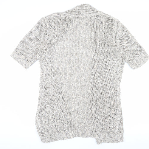 Creation L Women's Grey Open Front Cardigan, Size 14, Open-Knit Short Sleeve