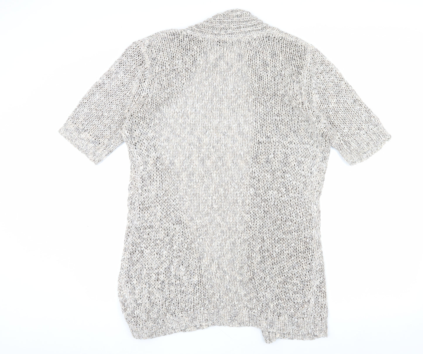 Creation L Women's Grey Open Front Cardigan, Size 14, Open-Knit Short Sleeve